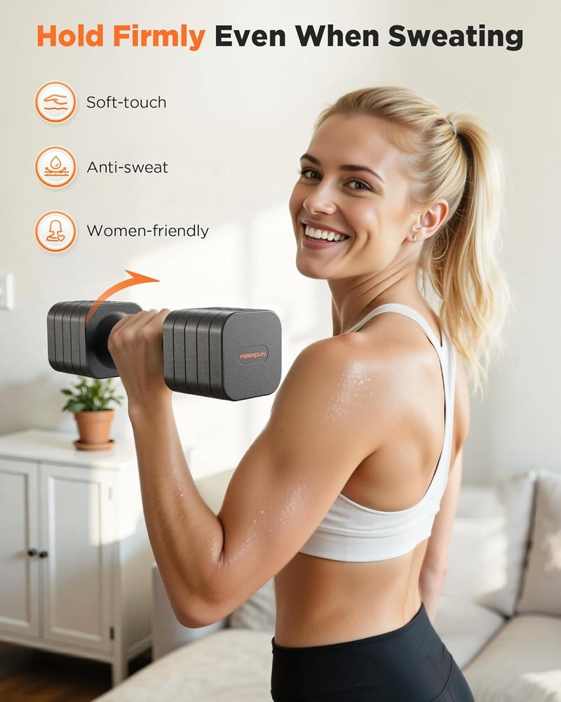 FEIERDUN 5-in-1 Adjustable Dumbbell Set of 2, 12LBS/20LBS Hand Weights for Women, 1s-Adjust Dual-Stable Dumbbell Set for Women Home Gym & Outdoor - Image 4